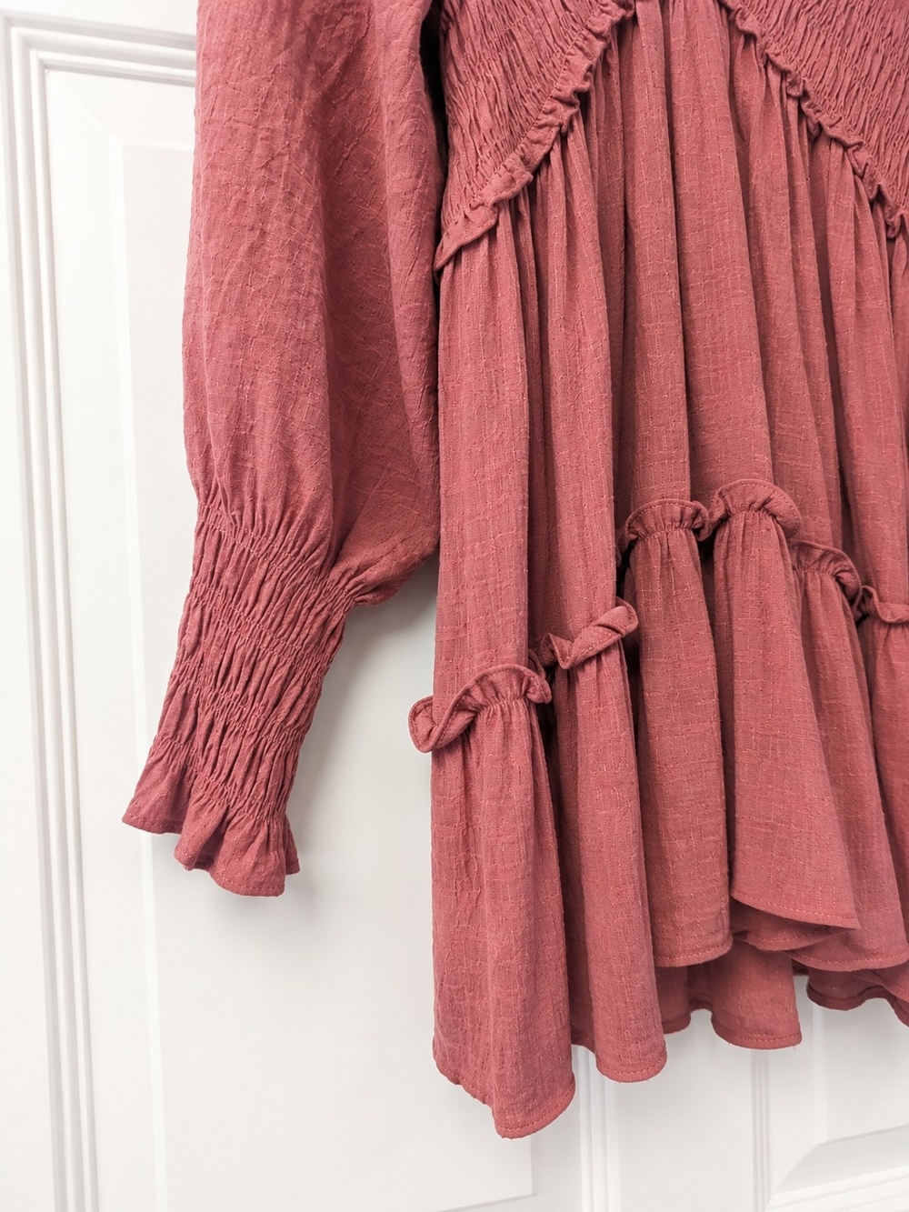 Mustard Seed Dusty Rose Smocked V-Neck Peasant Top - Picture 3 of 5